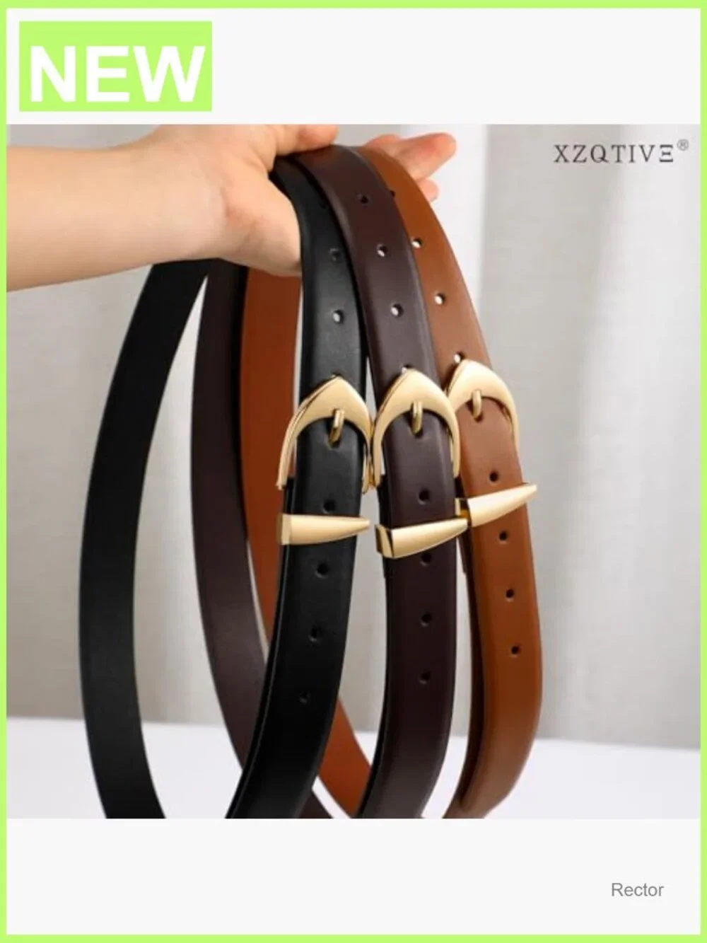 Minimalist Faux Leather Belt with Gold Buckle Women